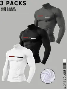 Men's Compression Turtleneck Shirt, Slim-Fit Long Sleeve, Moisture-Wicking Base Layer, Ombre Stripe Design for Gym/workout