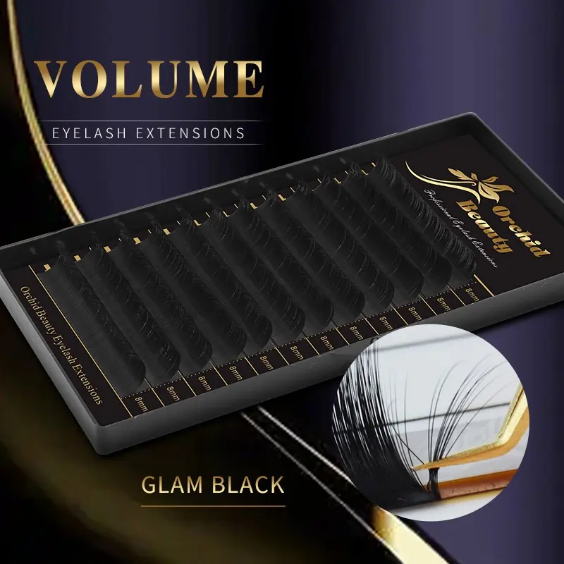 Orchid Beauty 12 Rows Matte Black Mink Eyelash Extensions, Cosmetic Lash Extensions, Voluminous D Curl 8-15mm, Natural Classic Synthetic Mink Lashes, Pre-Made Cashmere Single Eyelash Tray For Salon Use, Eyelash Clusters, Volume Eyelashes