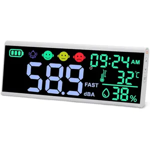 13 Inch Wall Sound Meter with Large LED Display Noise Temperature Humidity Time Monitor for Classroom High Accuracy 30-130dB Decibel Reading
