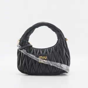 Pre-owned Miu Miu Lambskin top handle bags Nappa Matelasse Small Wander Hobo Black Crossbody Bag BGP206727 Maya