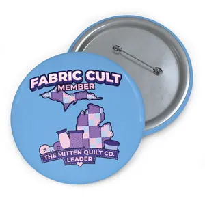 Fabric Cult Michigan quilt map Pin Button | Mitten Quilt Co. member badge
