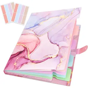 Expanding 5 Pockets Aesthetic Accordion File Organizer with Labels for Important Documents School Office Home Pink Gold
