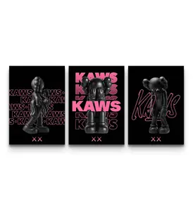 Neon Pink Noir KAWS Hypebeast XX Wall Art Set of 3, Product without frame