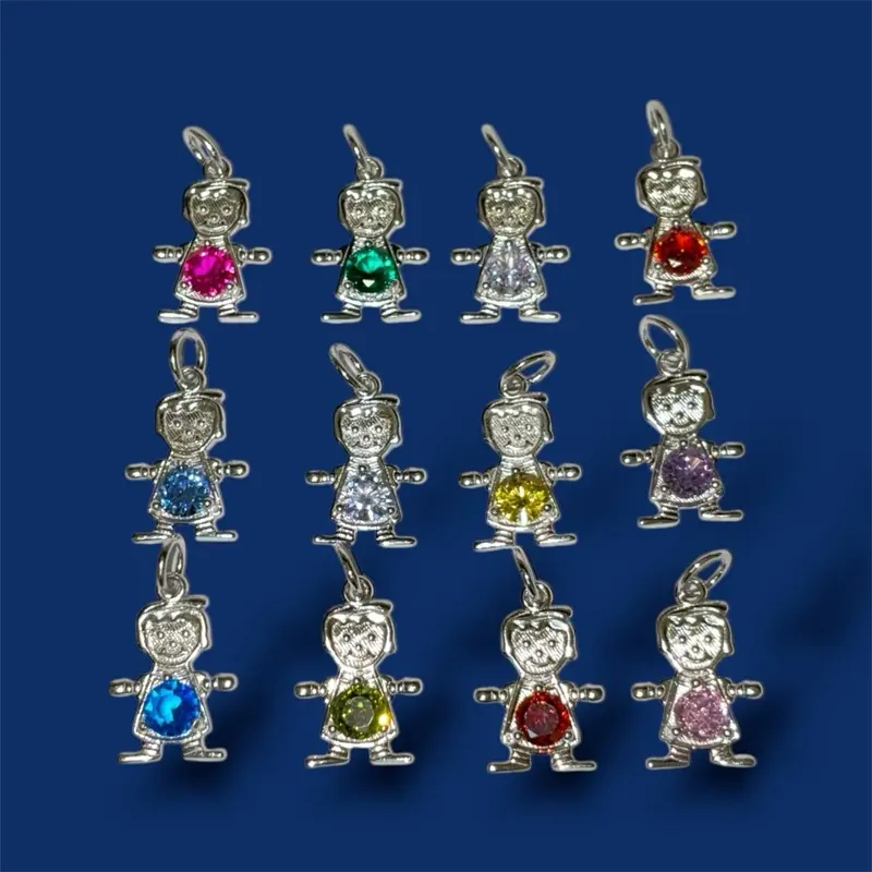 925 Silver Kid Pendant • Boy & Girl • Birthstone Center • 0.75” Necklace • Perfect Gift Meaningful Stacking Dainty