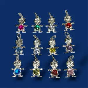 925 Silver Kid Pendant • Boy & Girl • Birthstone Center • 0.75” Necklace • Perfect Gift Meaningful Stacking Dainty