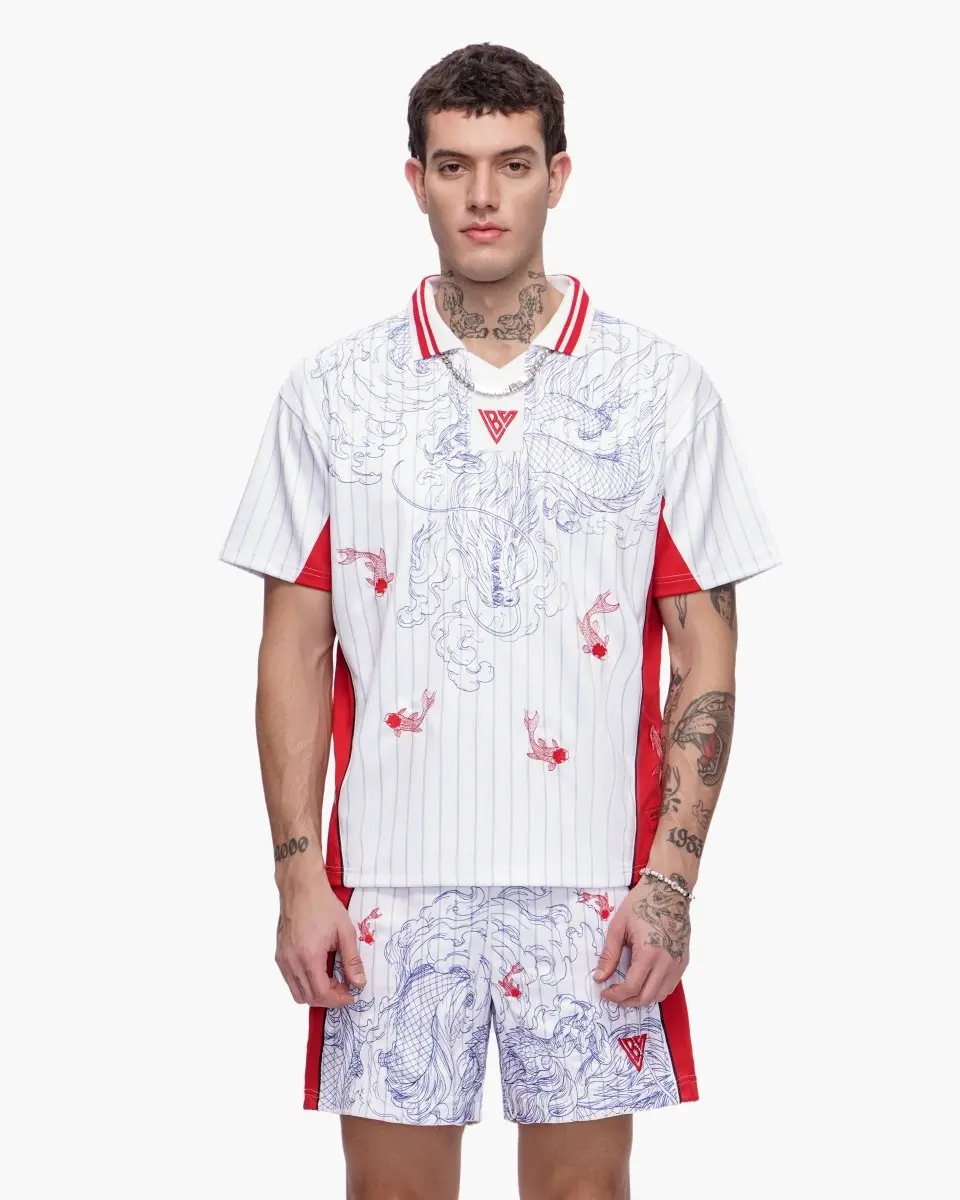 Dragonfield Football Jersey Style Breathable Streetwear Top - Relaxed Fit, Multicolor Dragon Graphic, Sporty Chic, Soccer Fashion, Breathable Jersey Construction, Streetwear Ready, Bold Street Print, Relaxed Jersey Fit