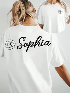 Custom Volleyball Name Printed T-Shirt, Personalized Loose Short Sleeve Top, Soft Cotton Comfortable Loungewear for Sport Lovers, Casual Street Style Tee for Daily Use