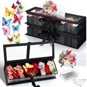 2 Pcs Mother's Day Flower Gift Letter Shaped Fillable Box with 2 Pcs 3D Mother's Day Card 50 Crystal Bouquet Pins 24 Beautiful 3D Butterfly for Luxury Style Flower Gift  Springtok