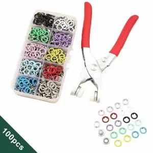 100PCS Metal Snap Buttons with Hand Press Pliers Set, Sewing Accessories Kit for DIY Clothing, Hats & Crafts, Seamless Fastener Tool Set