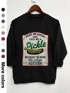 Teen Girl's Pickle Print Crew Neck Sweatshirt, Casual Long Sleeve Pullover for Daily Wear, Kids Clothing for All Seasons
