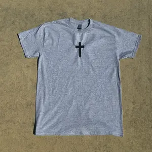 Cross Embroidered Grey T-Shirt
