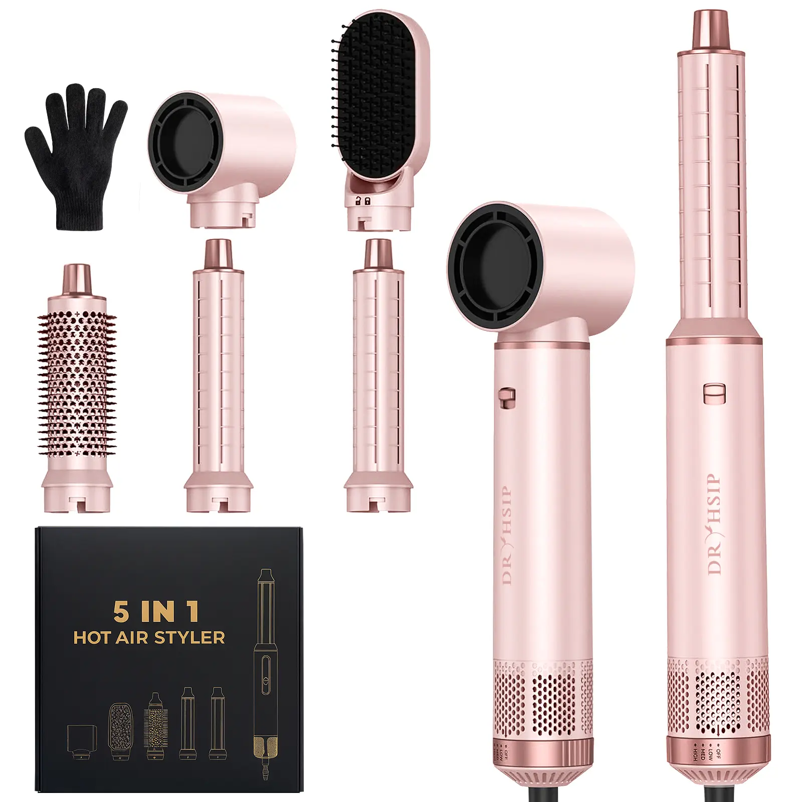 AVENHO 5-in-1 Portable Hair Styler & Wrap Air Curler Hair Tools - 800W Motor 800 Watts Blow Dryer Brush, ALCI Plug, Detachable Design, 360° Rotating Cord, Adjust Temp., Frizz-Free Styling for Curl Routine, Blowouts, Scalp Massage