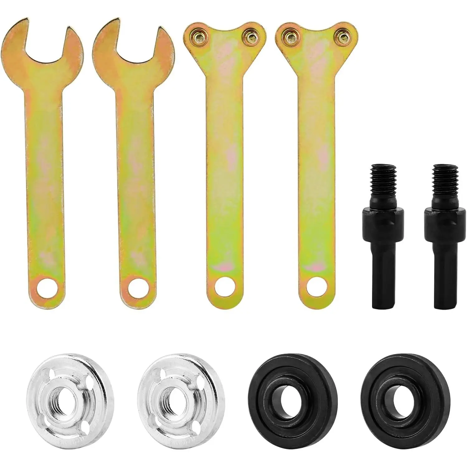 2 sets Electric Drill Angle  Connecting Rod Set, Angle  Tool Drill Arbor Mandrel Adaptor with Spanner and Flange Nut for Polish Disc, Polish Sponge and  Disc(10mm)