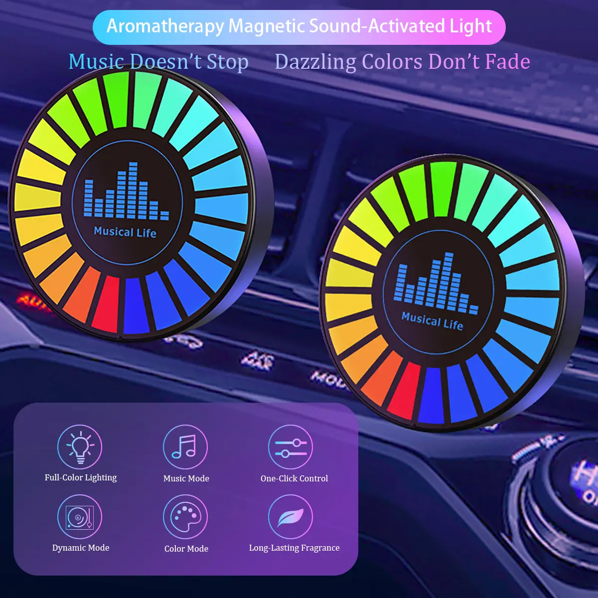 Music LED Disc Car Fragrance Diffuser - Hanging Oil Diffuser, Freshening Scent, Rhythmic Light Sync, Multi-LED Colors, Car Accessories, Interior Decor, Creates Harmonious Ambiance, Hanging Oil Diffuser Car Fragrance