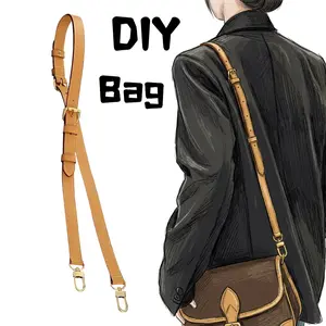 Ankes Artisan Goods Genuine Vachetta Leather Strap Replacement Adjustable Crossbody Handbag Shoulder Purse Strap For Speedy Bags(Apricot-Width:0.7in,Three-Segment Adjustable Length:26.8-47.2in)