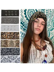 Women Hollow Metal Eye Hole Elastic Headband Y2K Punk Girl Rock Stretch Wide Hair Band Accessories, Fashionable & Comfortable Design