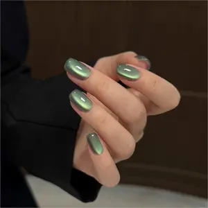Green Cat Eye Gel Nail Polish, 16ml Holographic Glitter Jelly Nail Polish with Magnet, Reflective Translucent UV Gel for Manicure Art DIY, 3898 Mossy Glade