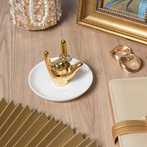 Hand Ring Holder Ceramic Jewelry Organizer Dish Trinket Tray for Rings Earrings Necklace Engagement Wedding Christmas Birthday Gifts