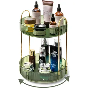 360 Rotating Makeup Organizer for Vanity,2 Tier Large Capacity Skincare Organizers,Bathroom Counter Organizer, Spinning Perfume Organizer & Vanity Organize