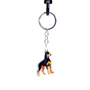 Doberman Pinscher Dog Acrylic Keychain Cute kawaii memorial ornament, pet portrait charm gift  backpack photo fob, dad car décor, dog mom gift