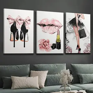 Three-piece framed canvas paintings and posters, fashionable women's style decoration, can be hung directly, suitable for home decoration, room accents, ideal gift for living room, bedroom, dining room, and office artwork