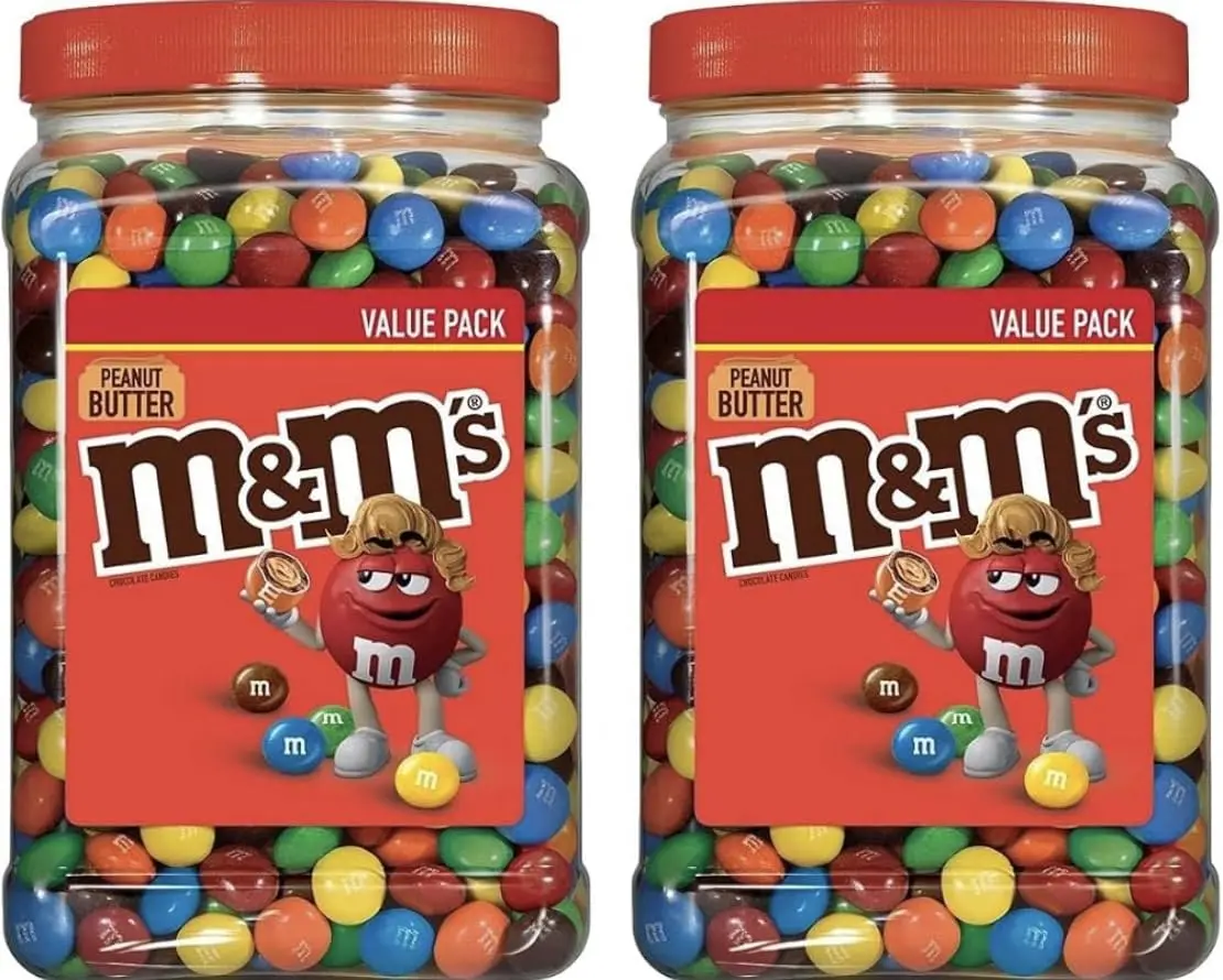M&MS Peanut Butter Milk Chocolate Candy Jar, 2-Pack Bulk Snack (110 oz) | Chocolate Candies for Valentines