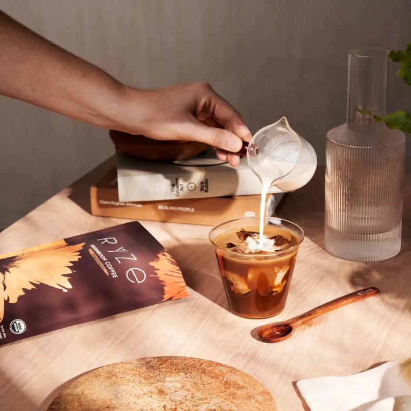 RYZE Mushroom Coffee USDA Organic with 6 Adaptogenic Mushrooms and MCT Oil