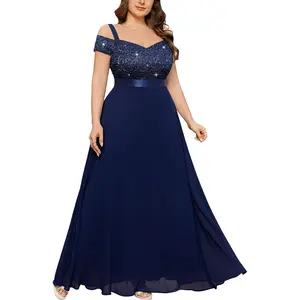 MISSMAY Women's Plus Size Prom Dress Off The Shoulder Sequin Lace Chiffon Formal Bridesmaid Dress
