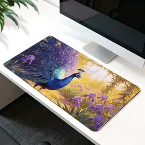 Premium Peacock Among Purple Irises Illustration High Quality Mouse Pad Modern Office Gaming Comfort Experience Non Slip Durable For Daily Work And Play  40*80 Size.