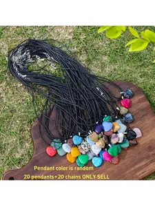 20Pcs Natural Stone Heart Pendants Random Color Adjustable Necklace Cord DIY Jewelry Making Kit Ideal Festival Gift 20 Pendants 20 Chains