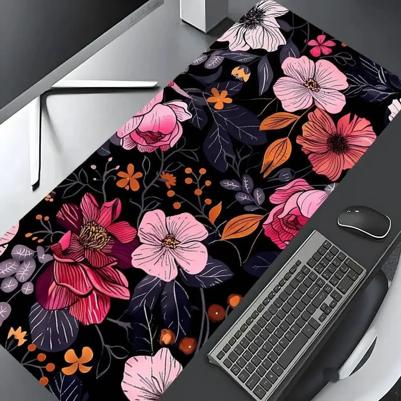Vintage Flower Pattern Mouse Pad, Rectangle Gaming Mouse Pad, Non-slip Rubber Pad, Aesthetic Desktop Decoration Protective Pad for Laptop, Desktop Computer Games, Desk Accessories, Computer Desk Mat, Gaming Desk Accessory