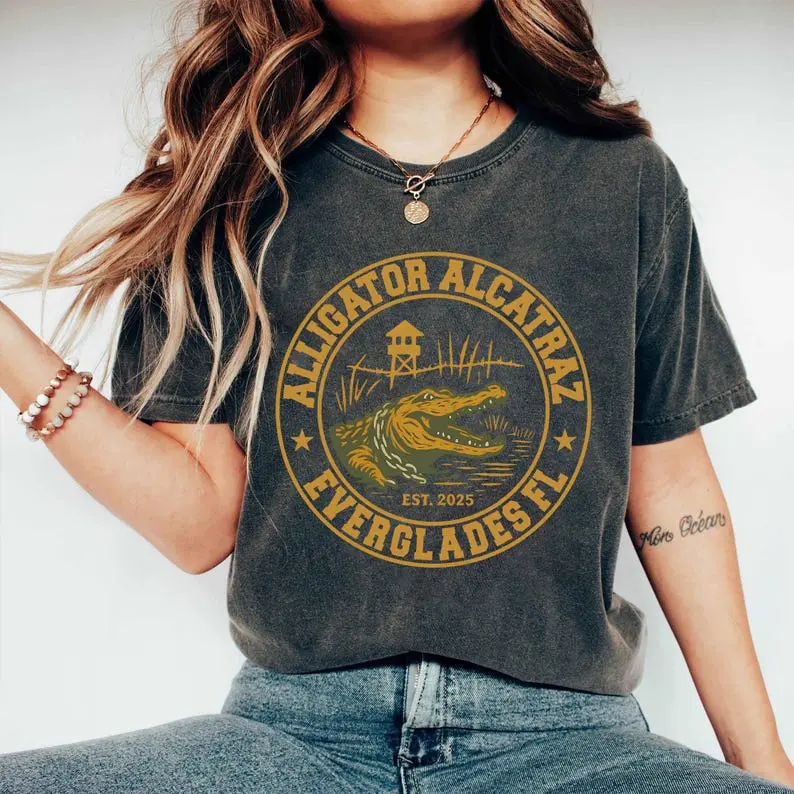 Alligator Alcatraz Shirt, Funny Florida Everglades Tee, Vintage Gator Graphic, Swamp Humor Shirt, Southern Dark Humor Gift for Him or Her