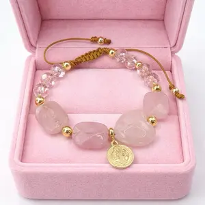 Pink brazalet rose Quartz with San Benito Ajustsble es