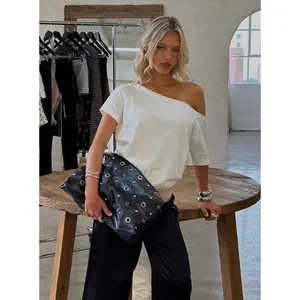 Find Your Love Eyelet Detail Shoulder Bag Black