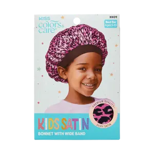 Kiss Colors & Care Kids Satin Wide Band Bonnet - Pink Leopard