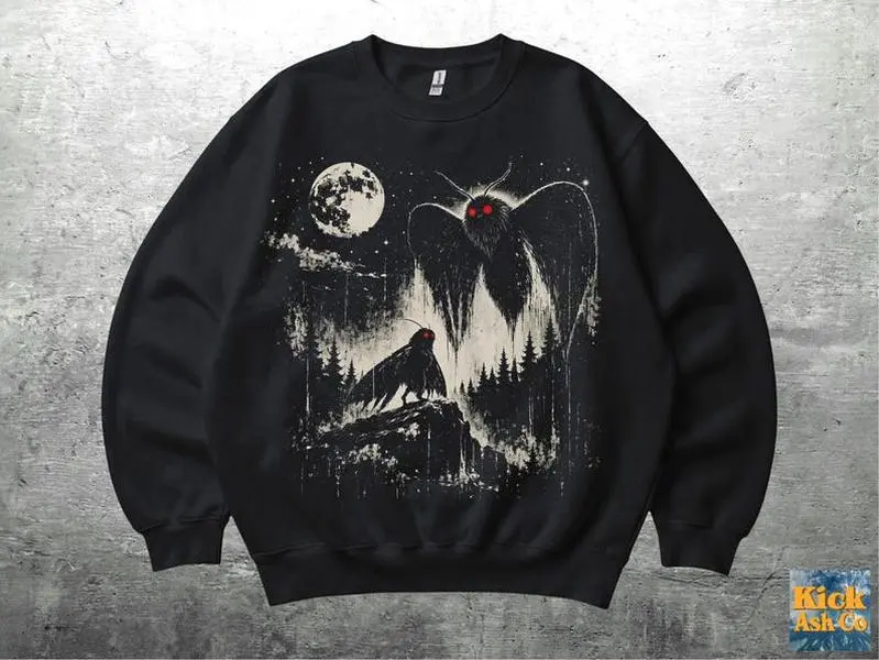 Vintage Mothman Sweatshirt, Cryptid Graphic Crewneck, Funny Retro Meme Sweatshirt, Oversized Unisex Paranormal Monster Pullover, Cozy Gildan Style
