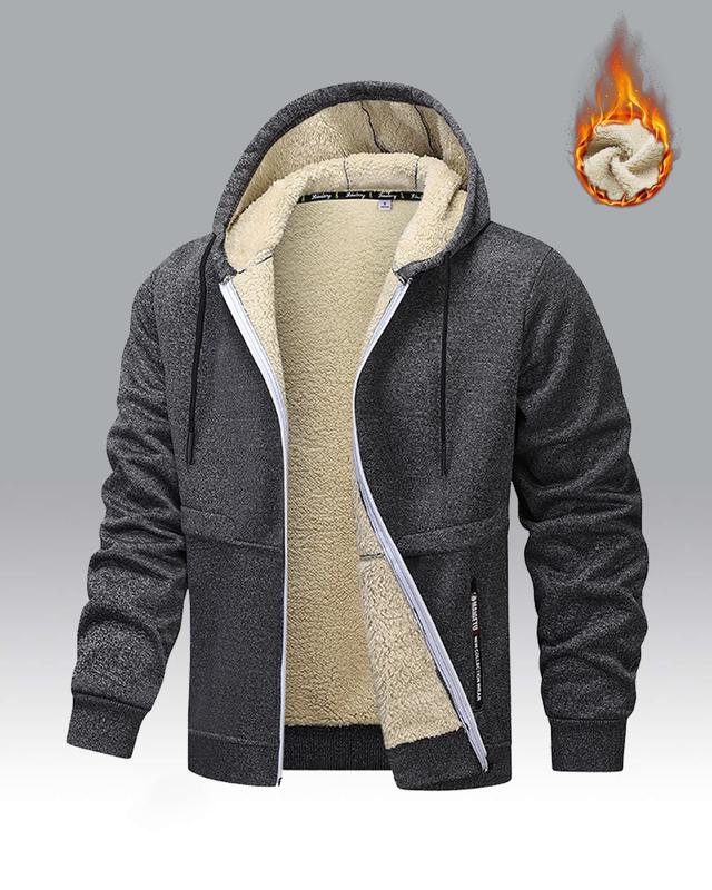 Men's Winter Fleece Hoodie – Thick, warm jacket with an adjustable drawstring hood, ribbed cuffs, and zippered front closure; perfect for outdoor hikes, jogging, fishing, gym workouts, or everyday casual wear; a must-have versatile piece for men's wardrob