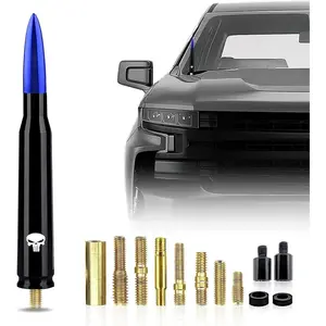 1 PC Car Bullet Antenna, Skull Pattern Antenna Mast, Heavy Duty Pickup Trucks Accessories Fit for Chevy Silverado 1500 2500 3500 HD Avalanche GMC Sierra 1500 2500 3500 Denali (Blue)