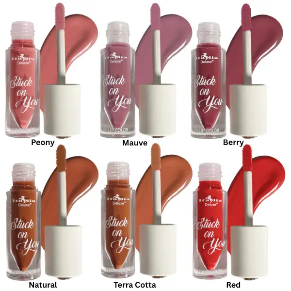 Italia Deluxe Stuck on You pH Lip Stain - Glossy to Semi-Matte Finish, Color-Shifting Shades, Lightweight Non-Drying Formula, 6 Juicy Shades