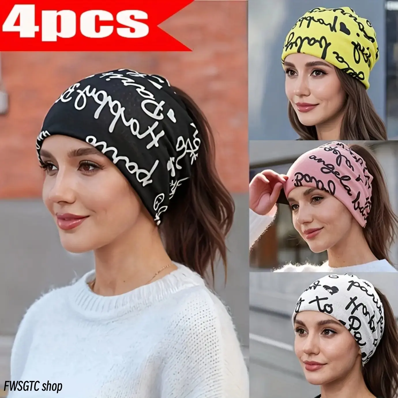 2026 New Arrival Women's 4-Pack Brimless Skullcap Beanies, Autumn Winter Warm Stretch Elastic Fabric, Lightweight Multi-Functional Chemo Caps with Neck Cover for Daily Warmth