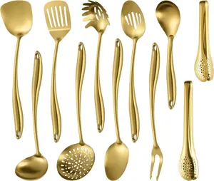 304 Stainlss Steel Matte Kitchen Utensils Set, 11 Pcs Long Metal Cooking Utensil