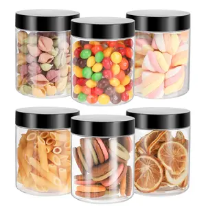 6 Pack Plastic Jars with Lids, 8 oz Clear Storage Container, Leakproof Plastic Mason Jars, Empty Round Slime Container, Cosmetic Jars for Storing Dry Food, Peanut, Spice, Cookie, Candy