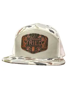 Mama Tried Duck Camo Trucker Hat – Flat Bill Snapback Cap with Tooled Leather Patch, Retro Western Hunting Style Mesh Hat, Outdoor Cowboy Dad & Mom Gift Cap