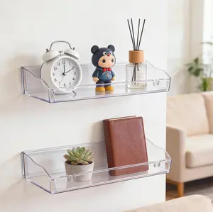 Clear Acrylic Floating Wall Shelves, Dual Installation with Adhesive & Screws, Multi-Purpose Storage Organizer for Bathroom, Kitchen, Living Room