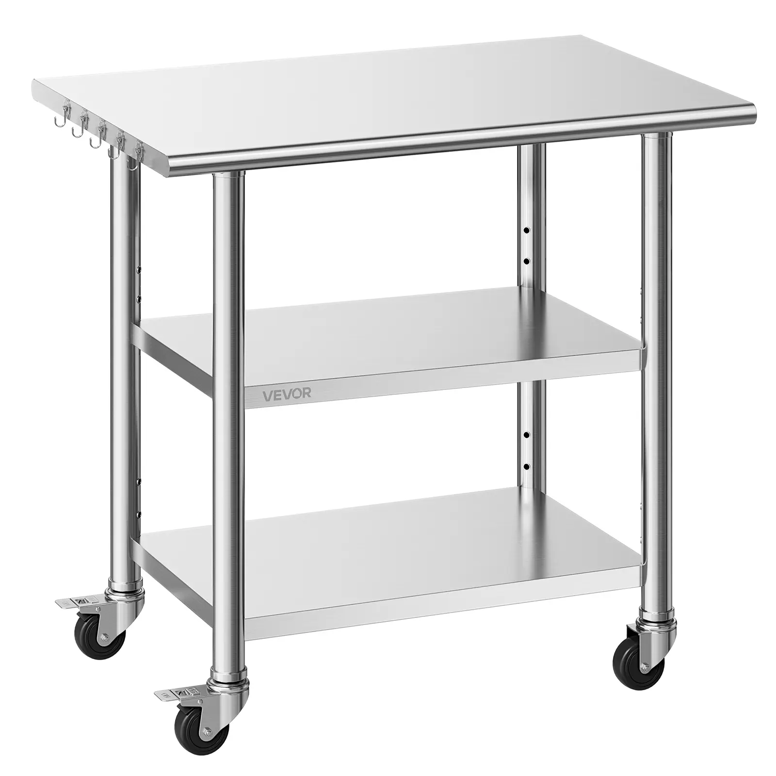 VEVOR Stainless Steel Work Table, 24x36 Inch Food Prep Table with 2 Shelves and Wheels, Commercial Kitchen Workstation, Metal Heavy Duty Utility Worktable, for Restaurant Home Hotel Garage Outdoor#BacktoSchool