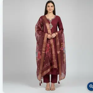 Infinity Silk kurta set with beautiful neckline embroidered kurta set   Casual Womenswear Dress