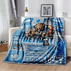 Detroit Football Fan Flannel Flannel Blanket, Contemporary Polyester 100% Knit Fabric, All Seasons Warm Throw for Office, Home, Bedroom, Knee Warmth, Christmas Gift for Family and Friends-280GSM