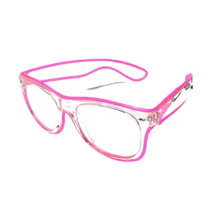 Pink Light Up Clear Glasses with Sound Activated AAA Battery Pack