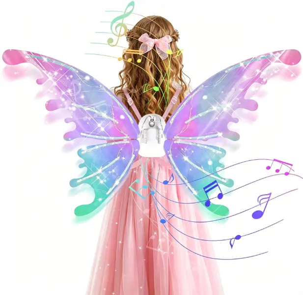 Iridescent Gradient Glitter LED Light Up Butterfly Fairy Wings, Auto Flap Moving Elf Angel Wings, Halloween Parade Festival Outfit Accessory, Kids Adults Cosplay Dress Up, Viral Glowing Photo Prop Toy