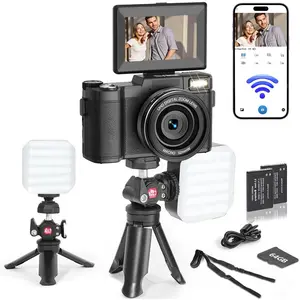 5K Digital Camera with WiFi for Photography, 64MP Vlogging Camera with Flip Screen for YouTube, Includes 64GB SD Card, Tripod, Selfie Light & 2